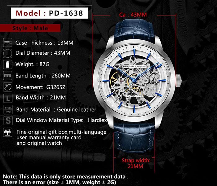 Pagani Design 1638 Automatic Watch For Men - Blue - Zoom Image 4