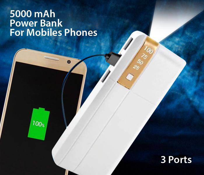 M5-3P-PB 5000mAh Capacity 3 Port Smart USB Backup Power Bank For Mobile Phones White - Zoom Image 3