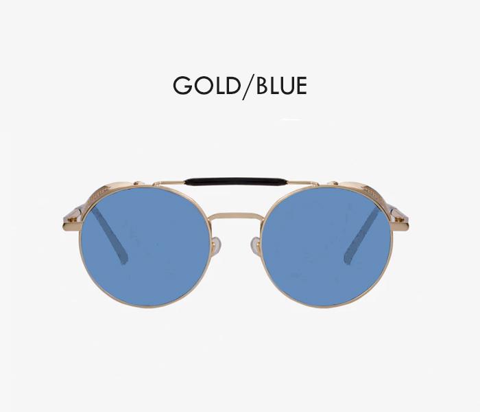 Unisex Vintage Steampunk Sunglasses with Side shade - Gold/Blue - Zoom Image 2