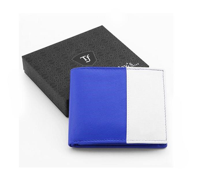 Today&#039;s Fashion White and Blue Leather Wallet For Men - TF T5 WBU - Zoom Image 1