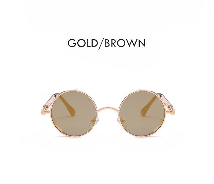 Unisex Retro Punk Style Round Frame Fashion Eyewear - Gold/Brown - Zoom Image 2