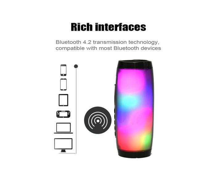 Portable Cylinder Colorful LED Light FM Radio Stereo Bluetooth Speaker - Black - Zoom Image 4