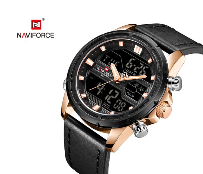 Naviforce 9138 Sports Waterproof Strap Watch For Men - Black and Gold - Zoom Image