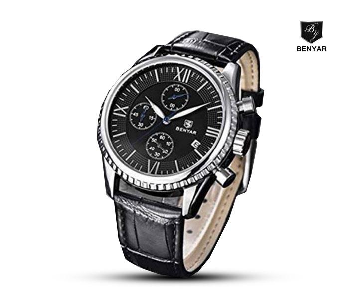 Benyar 5129 Quartz Watch For Men Black and Silver - Zoom Image 2