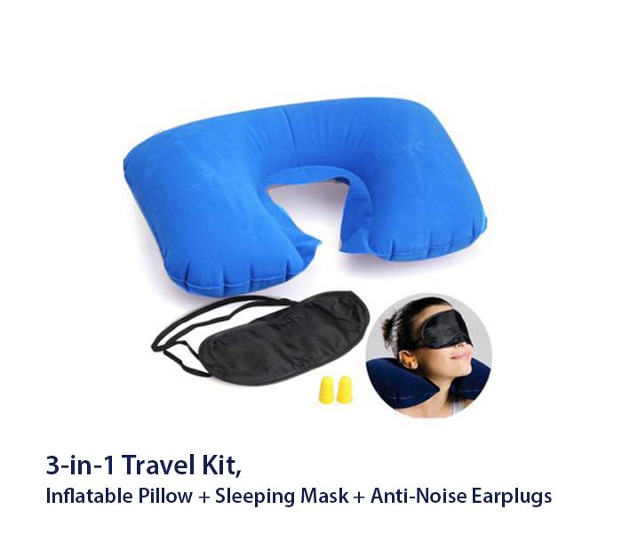 3-in-1 Travel Kit, Inflatable Pillow + Sleeping Mask + Anti-Noise Earplugs - Zoom Image 1