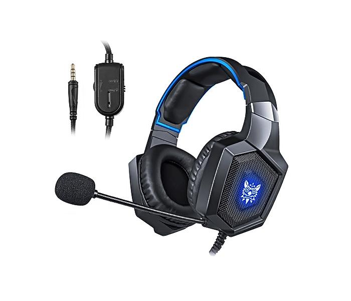 Onikuma K8 Gaming Stereo Headphone with Retractable Microphone Noise Canceling, RGB LED Lighting - Black & Blue - Zoom Image 4