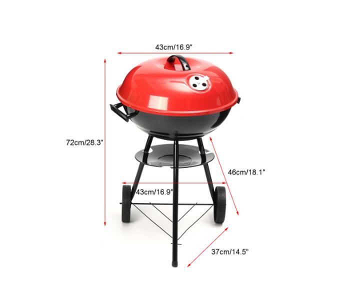 Portable Red Kettle Trolley BBQ Grill Charcoal Barbecue - Red - Zoom Image 2