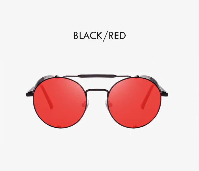 Unisex Vintage Steampunk Sunglasses with Side shade - Black/Red - Zoom Image 2