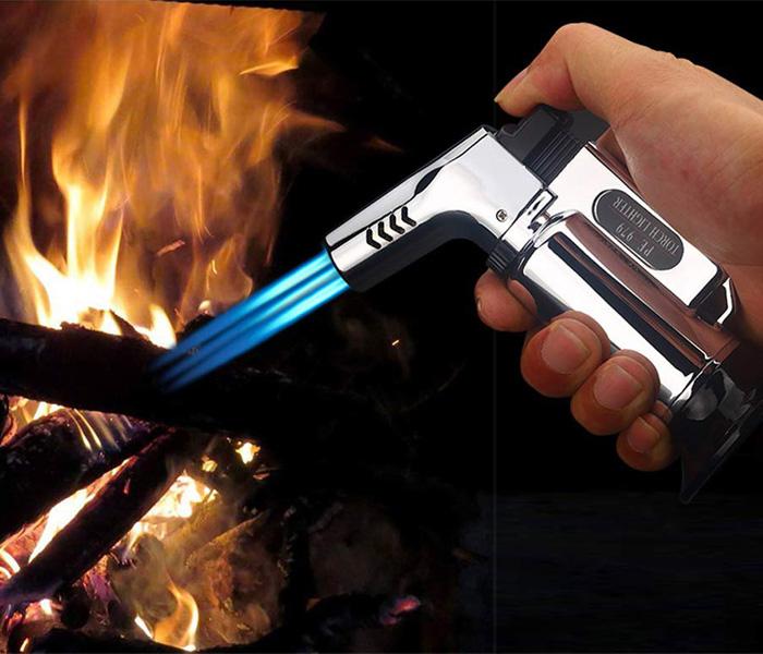 919 Triple Jet Torch Lighter Powerful Flame Windproof - SILVER - Zoom Image 2