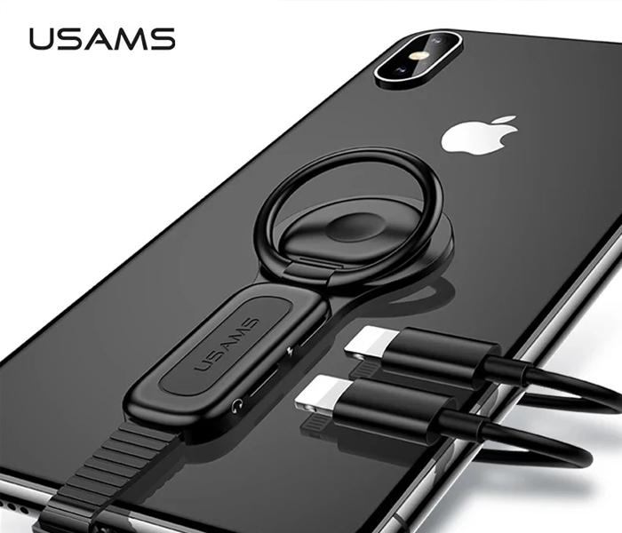 USAMS AU06 Lighting Dual Adapter &amp; Ring Holder 3.5mm Audio&amp;charger Adjust Phone Holder fast charging for iPhone iOS Adapter OTG - Zoom Image 2