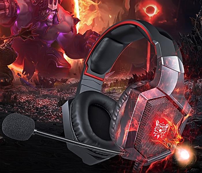 Onikuma K8 Gaming Stereo Headphone with Retractable Microphone Noise Canceling, RGB LED Lighting - Black & Red - Zoom Image 8