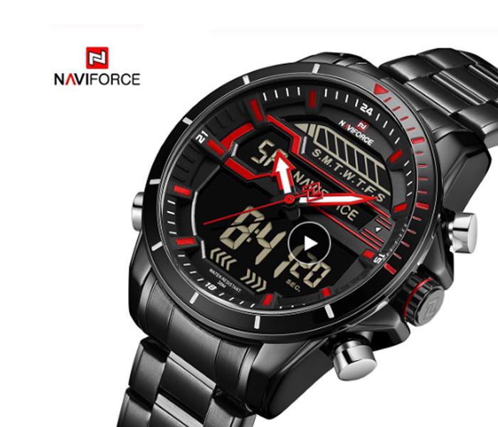 Naviforce 9133 Men Sports Waterproof Stainless Steel - Black and Red - Zoom Image