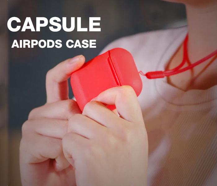 Soft Silicone Capsule Airpods Case with Strap Set - RED - Zoom Image 1