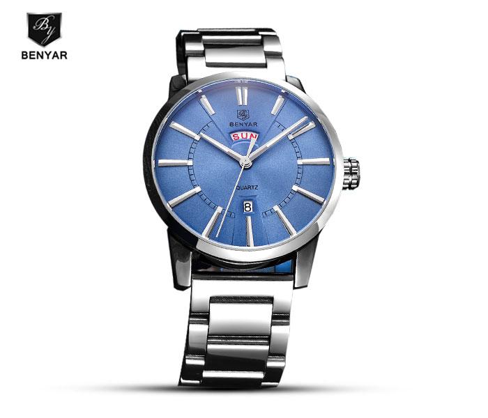 Benyar 5101 Quartz Watch For Men Silver and Blue - Zoom Image 1