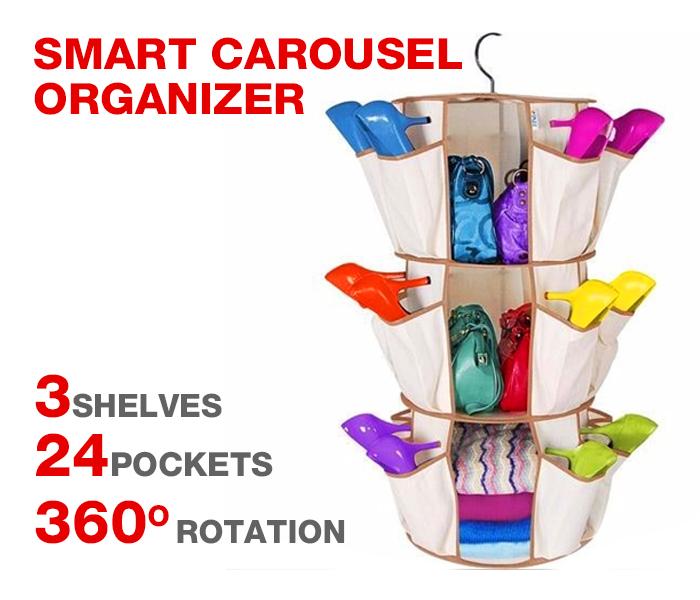 Smart Carousel Organizer Shoe Cloth Book Bag Rack 24 Pocket Spin 360 Degree - Zoom Image 1