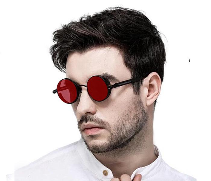 Unisex Retro Punk Style Round Frame Fashion Eyewear - Black/Red - Zoom Image 1