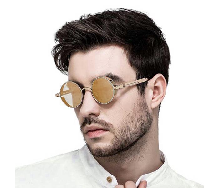 Unisex Retro Punk Style Round Frame Fashion Eyewear - Gold/Brown - Zoom Image 1