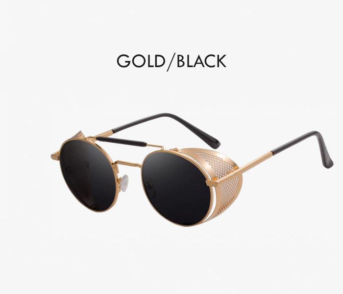 Unisex Vintage Steampunk Sunglasses with Side shade - Gold/Black - Zoom Image 1