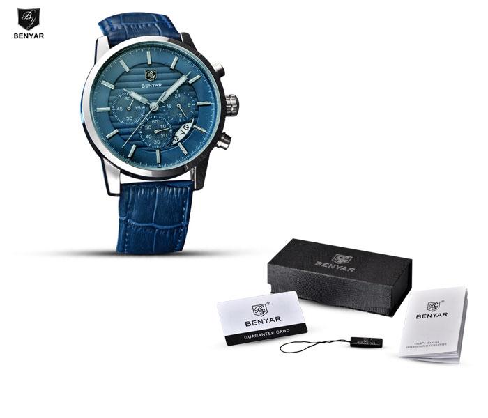 Benyar 5104 Quartz Watch For Men Silver and Blue - Zoom Image 3