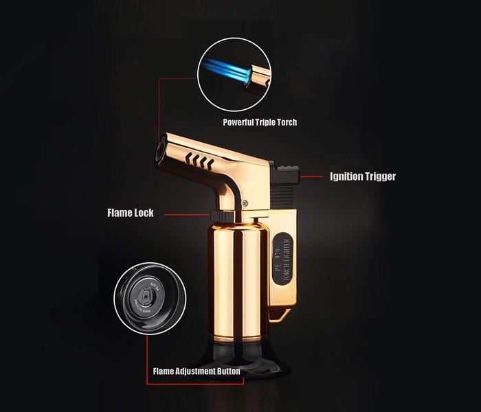 919 Triple Jet Torch Lighter Powerful Flame Windproof - GOLD - Zoom Image 2