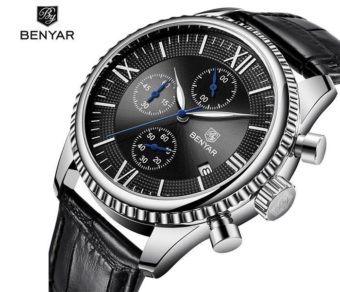 Benyar 5129 Quartz Watch For Men Black and Silver - Zoom Image 1