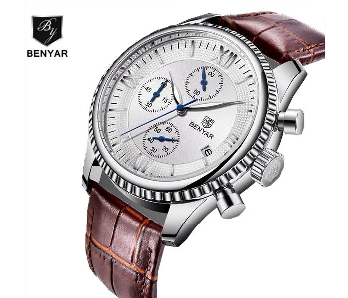 Benyar 5129 Quartz Watch For Men Brown and Silver - Zoom Image 2