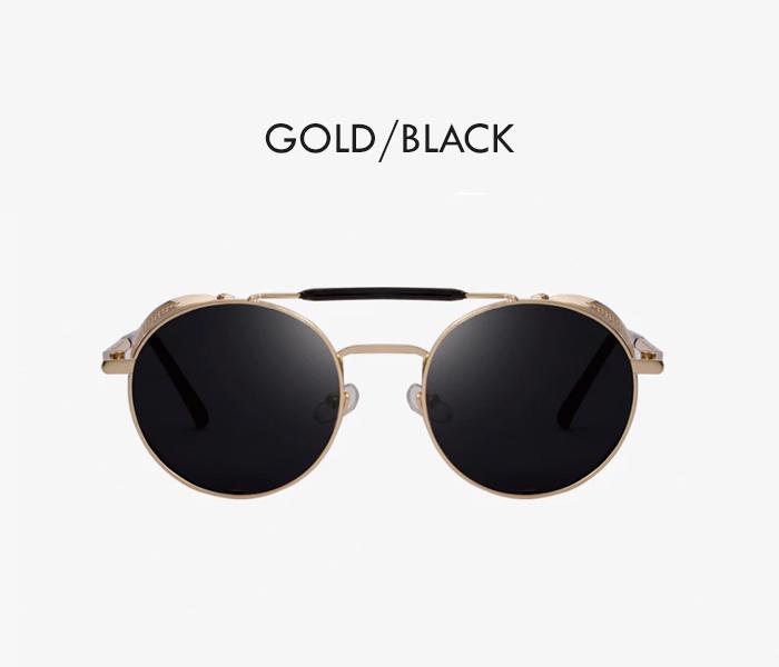 Unisex Vintage Steampunk Sunglasses with Side shade - Gold/Black - Zoom Image 2