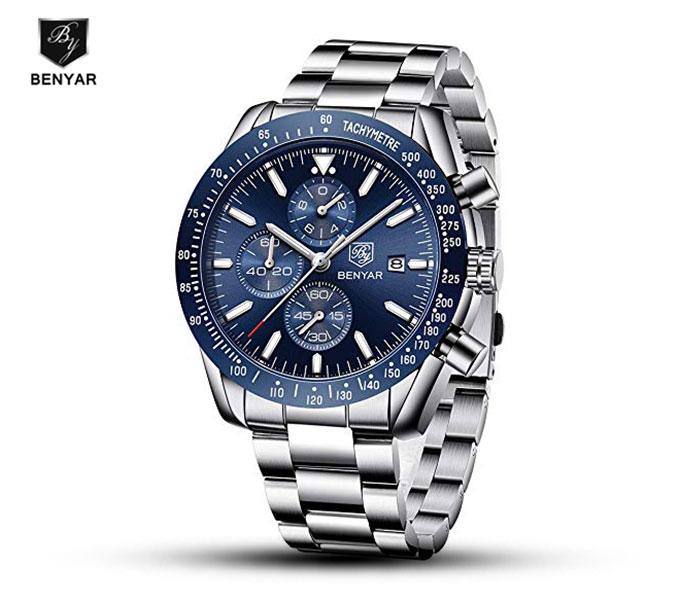 Benyar 5140 Quartz Watch For Men Silver and Blue - Zoom Image 1