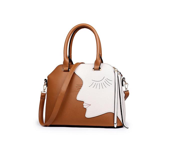 European 4 PC Fashion Face Pattern PU Tote Bag For Women - Brown - Zoom Image 2