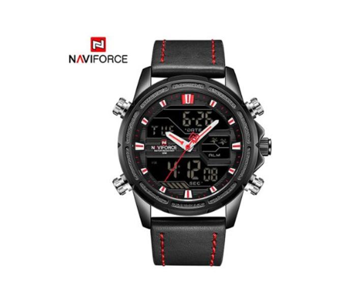 Naviforce 9138 Sports Waterproof Strap Watch For Men - Black and Red - Zoom Image