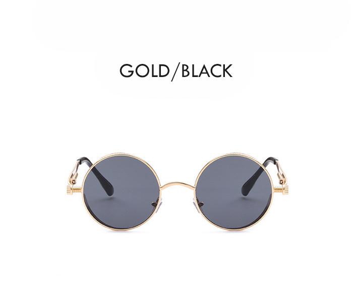 Unisex Retro Punk Style Round Frame Fashion Eyewear - Gold/Black - Zoom Image 2