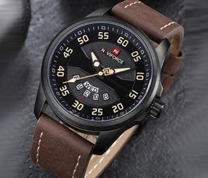 NaviForce 9124 Sport Leather Wrist Quartz Watch For Men - Brown - Zoom Image 2