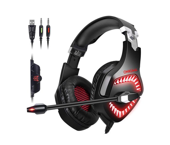 Onikuma K1B PRO Stereo Gaming Headset with Mic, Controls and LED light, PC, PS4, Xbox and - Black & Red - Zoom Image 6