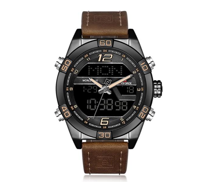 Naviforce 9128 Dual Display Leather Chronograph Alarm Sport Watch for Men Brown - Zoom Image 3