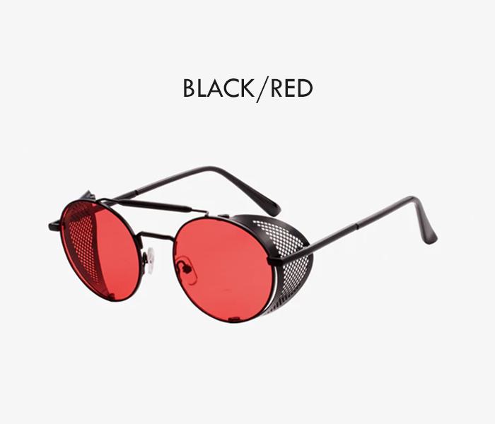 Unisex Vintage Steampunk Sunglasses with Side shade - Black/Red - Zoom Image 1