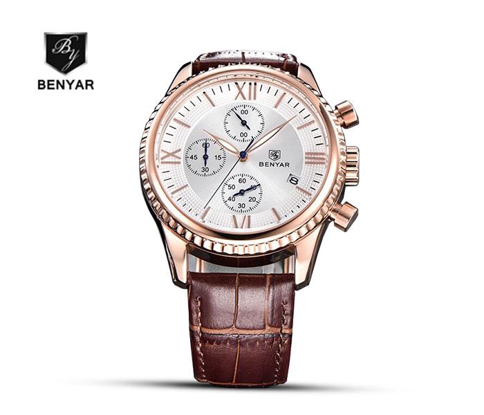 Benyar 5129 Quartz Watch For Men Brown and Gold - Zoom Image 1