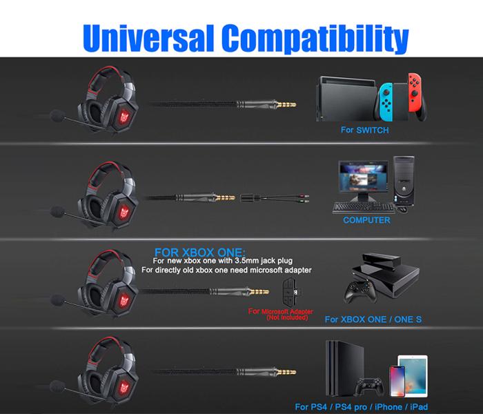 Onikuma K8 Gaming Stereo Headphone with Retractable Microphone Noise Canceling, RGB LED Lighting - Black & Red - Zoom Image 4