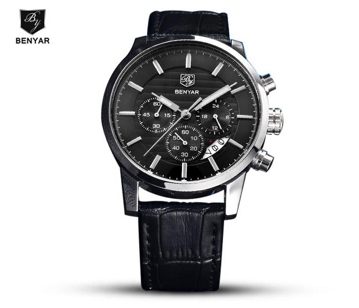 Benyar 5104 Quartz Watch For Men Silver and Black - Zoom Image 1