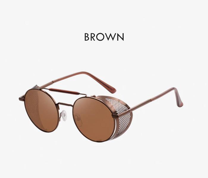 Unisex Vintage Steampunk Sunglasses with Side shade - Brown - Zoom Image 2