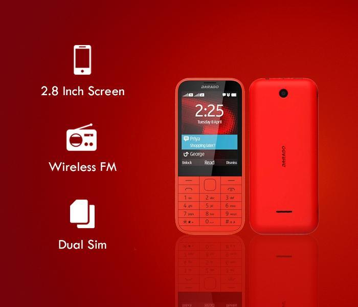 Darago 225 2.8 Inch Dual Sim Camera Mobile with Wireless FM Red - Zoom Image 2