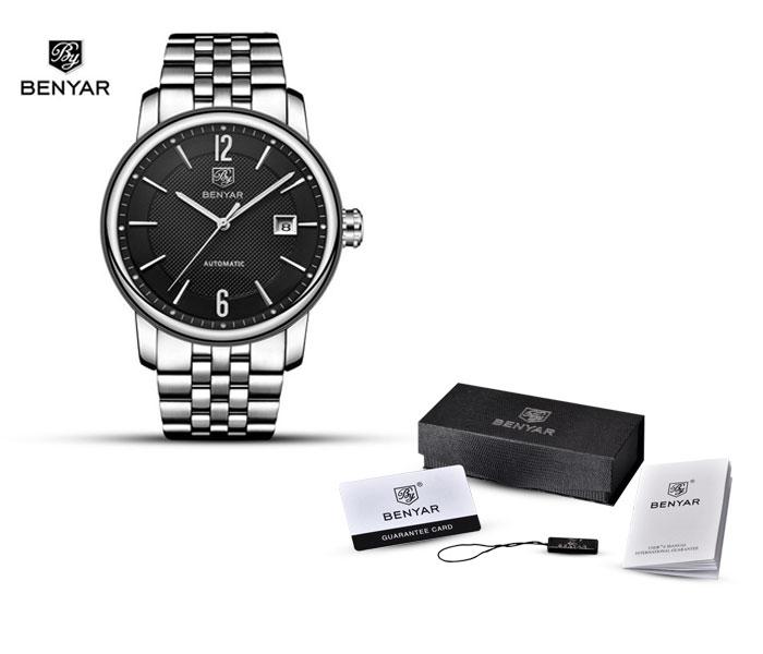 Benyar 5144 Automatic Watch For Men Silver and Black - Zoom Image 4