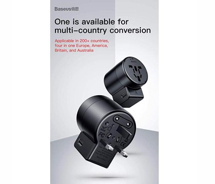 Baseus International Travel Adapter Whirl Universal Travel Wall Charger Plug Dual USB AC Power Adapter Converter for EU US UK AU - Black - Zoom Image 3