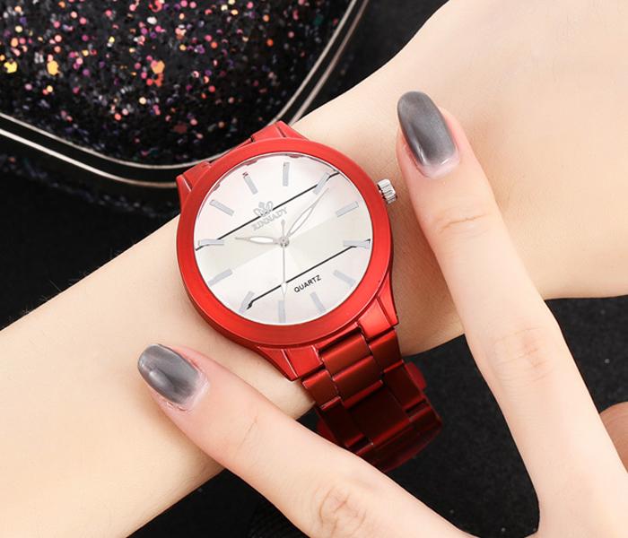 Rinnady Watch Luxury Colored Stainless Steel Strap Quartz Watch For Ladies - Red - Zoom Image 3