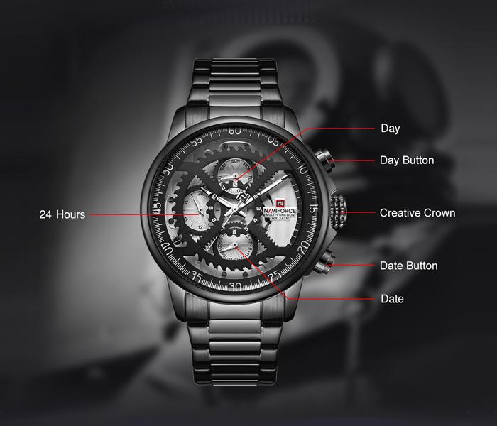 Naviforce NF9150 Luxury Chronograph Stainless Steel Strap Watch For Men - Black - Zoom Image 2