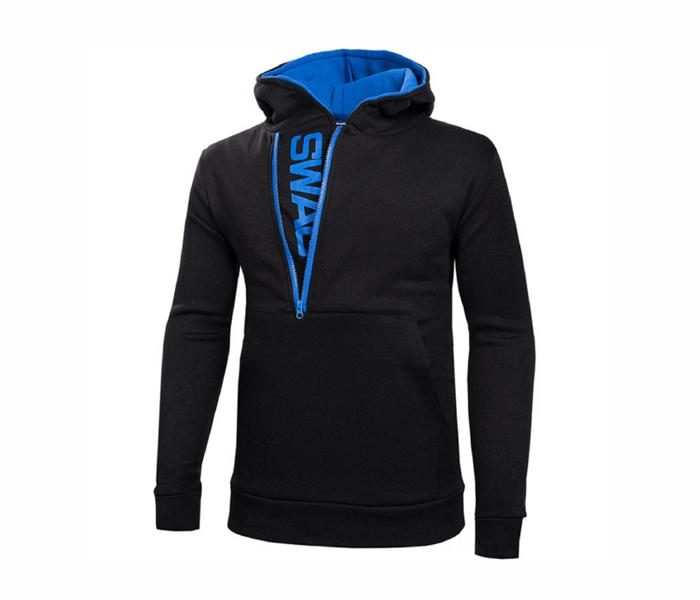 Hip Hop Zip Up Swag Hoodie Size Large - Black and Blue - Zoom Image