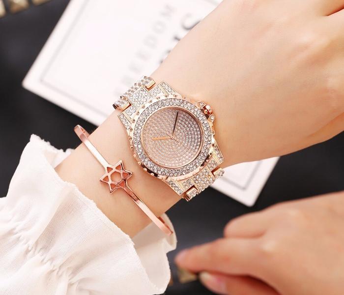 Geneva Luxury Full Diamonds Fashion Stainless Steel Watch For Women - Rose Gold - Zoom Image 3