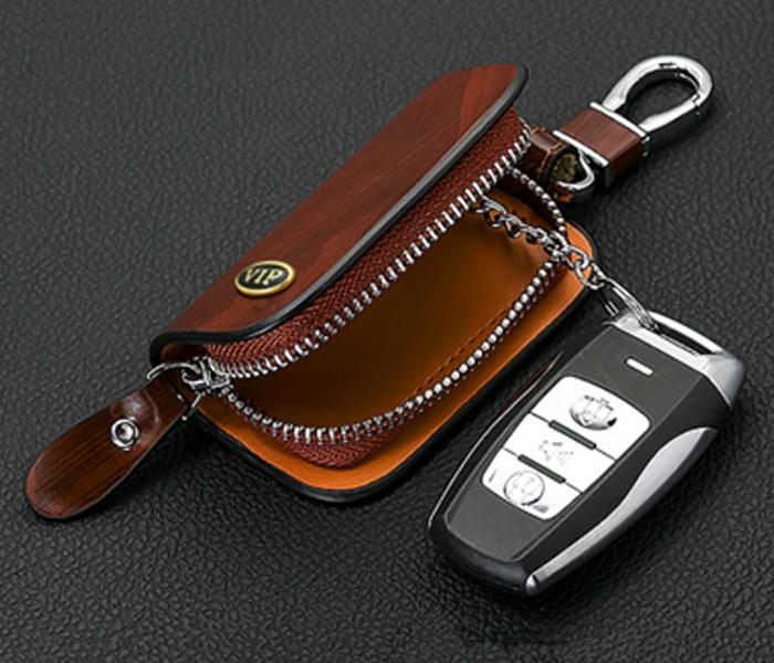 3XR Genuine Leather Car Key Chain Wallets - BROWN - Zoom Image 2