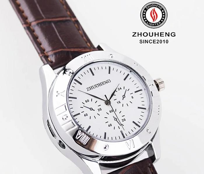 Zhuoheng Male Quartz Watch LED Electronic Lighters For Cigarette, ZH-125 - Brown And Silver - Zoom Image 3