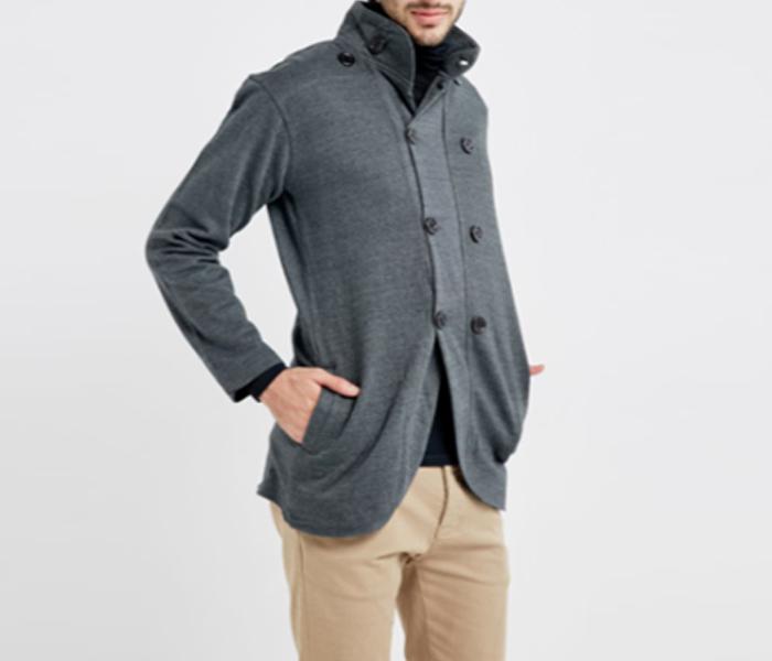 High Neck Coat For Men, Size Large - Charcoal Grey - Zoom Image 1