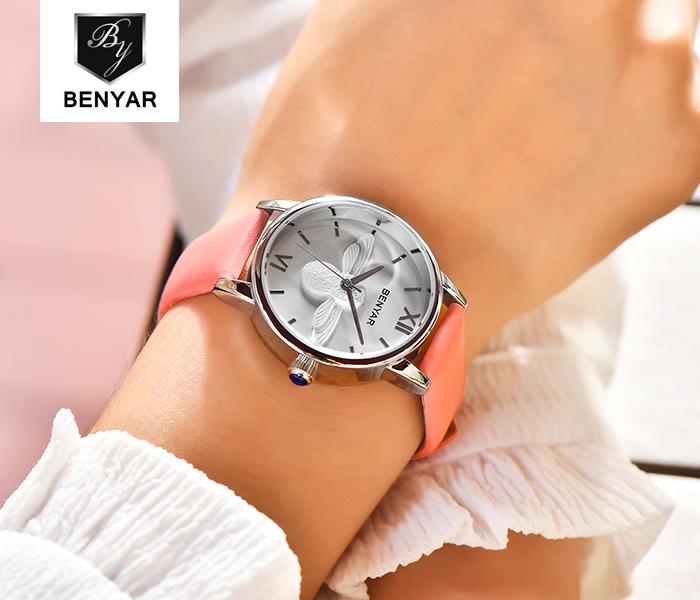 Benyar 5118 Ladies Quartz Watches Water Resistant Pink And White - Zoom Image 1